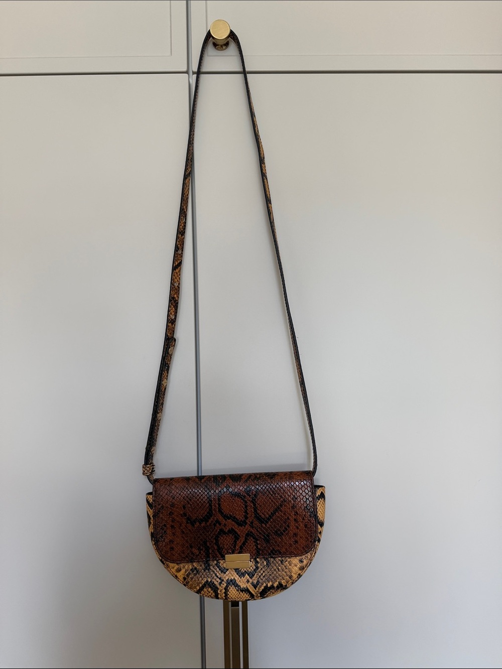 Wandler Two-Tone Snake-Print Crossbody in Brown and Tan